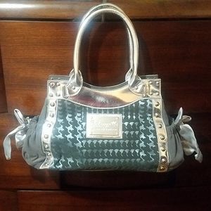 Betsey Johnson Houndstooth Print and Silver Bag